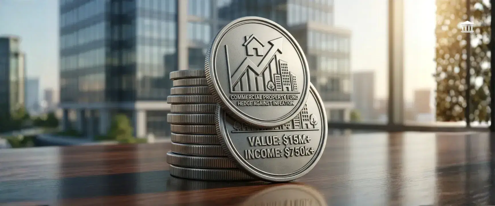 A graphic illustrating how inflation increases commercial real estate rental income and property valuation over time, offsetting rising interest rates.
